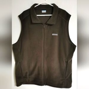 Columbia Vest Men's 3XT Green Gray Fleece Zip Up Pockets Mock Neck Sleeveless